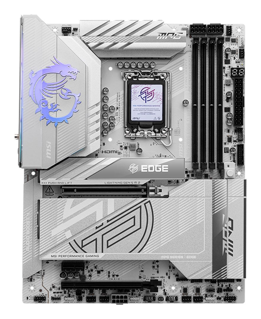 MSI MPG Z890 EDGE TI WIFI - Motherboard - ATX - LGA1851-Sockel - Z890 Chipsatz - USB4, USB 3,2 Gen 1, USB 3,2 Gen 2, USB-C 3,2 Gen 2x2, USB-C 3,2 Gen2 - 5 Gigabit Ethernet, Wi-Fi 7, Bluetooth - Onboard-Grafik (CPU erforderlich) - HD Audio (