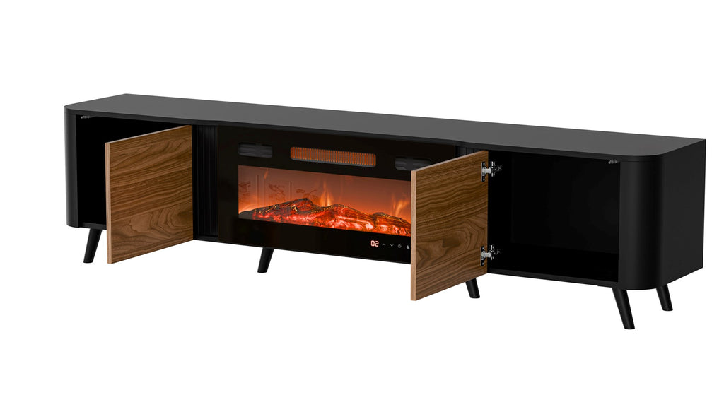 Cama MEBLE Cabinet with Electric Fireplace, Walnut Finish, 2000x390x2115 mm, Model VOLARE 410052