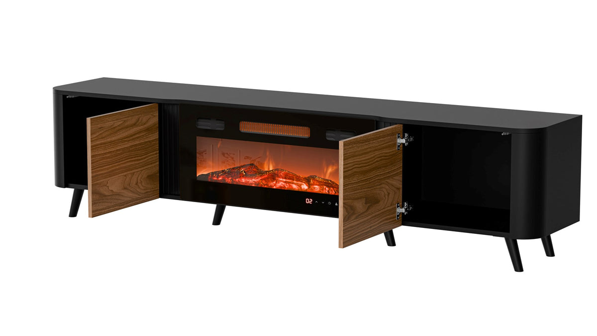 Cama MEBLE Cabinet with Electric Fireplace, Walnut Finish, 2000x390x2115 mm, Model VOLARE 410052