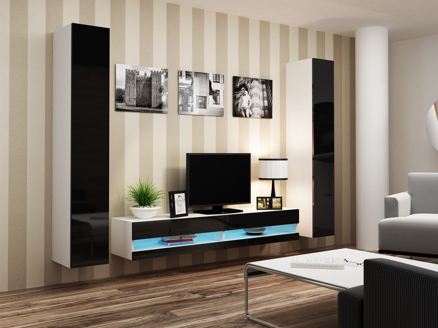 Cama VIGO NEW TV Stand 180x30x40 White/Black Gloss