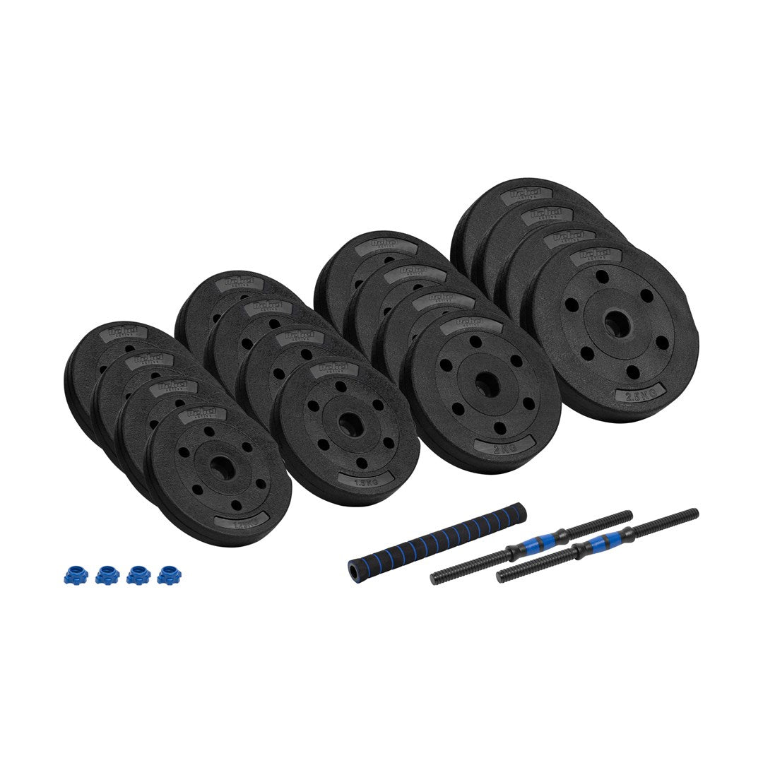 REBEL ACTIVE Adjustable Bituminous Dumbbells 2x15 kg with Connector