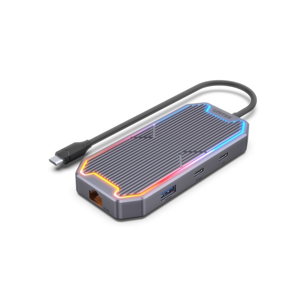 UNITEK uHUB S7+ USB 3.2 Hub Type-C Grey with HDMI, RJ45, PD 100W