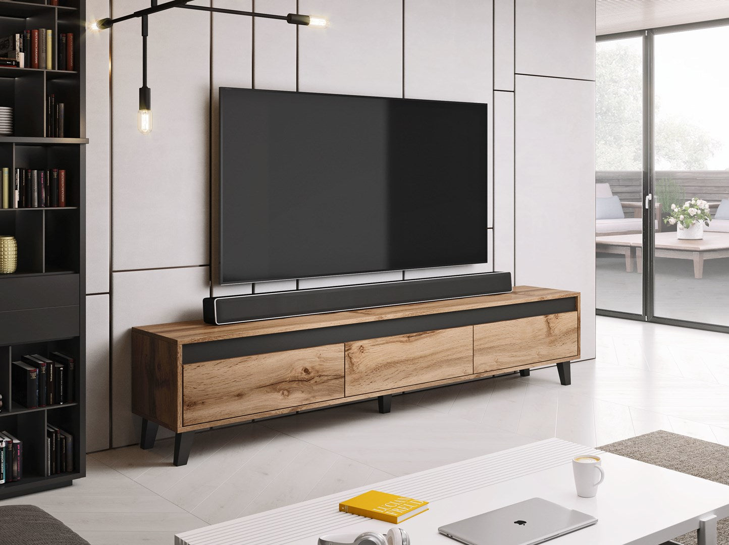 NORD TV Stand in Wotan/Anthracite - 42 cm H x 185 cm W x 38 cm D