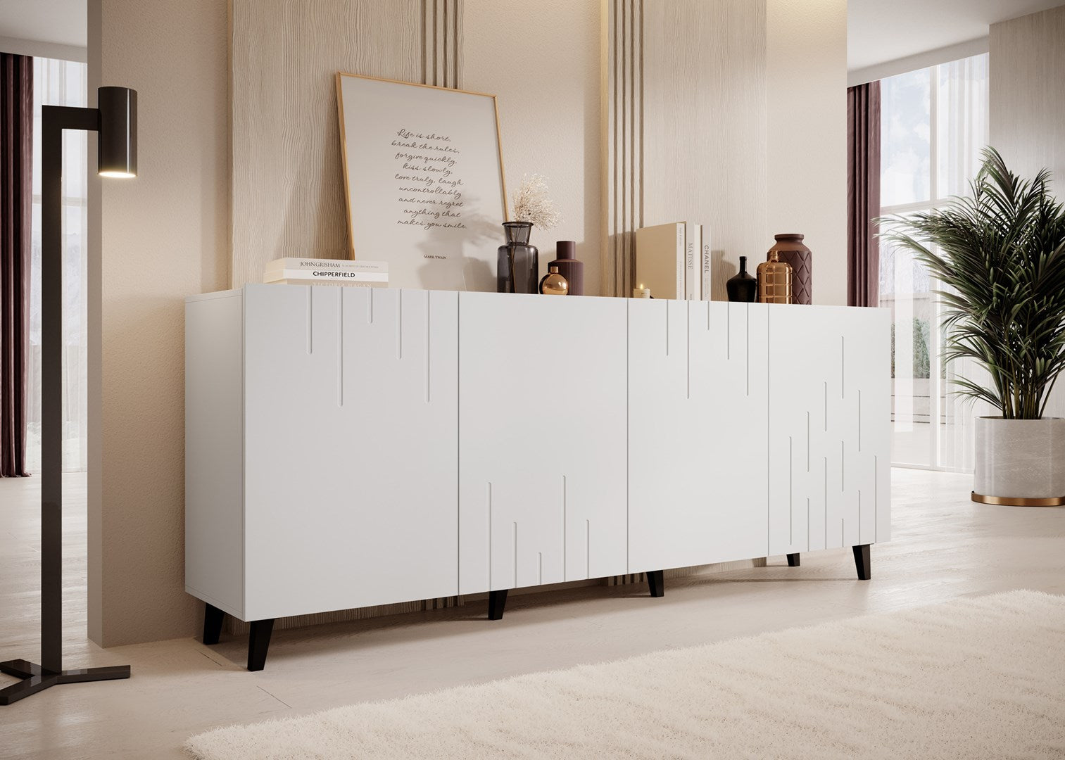 BARI Chest of Drawers 200x42x82 White Matt