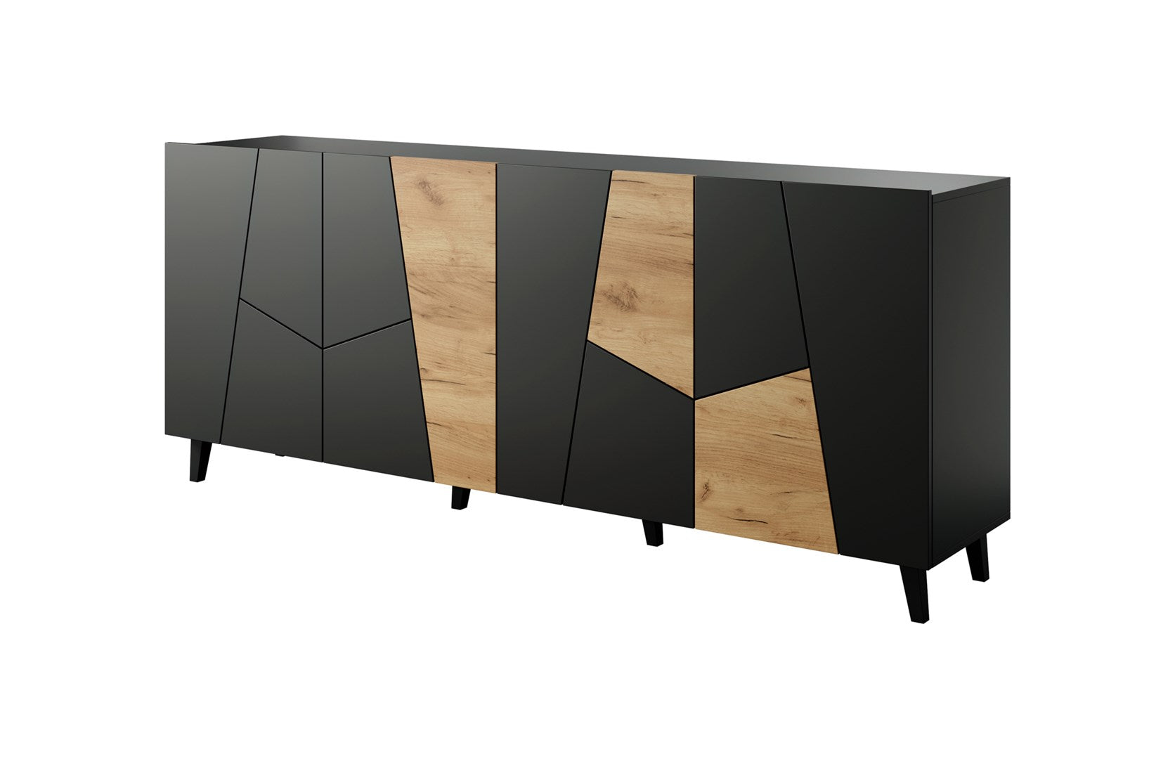 ETNA Chest of Drawers 200x42x82 Black Matte + Oak Craft