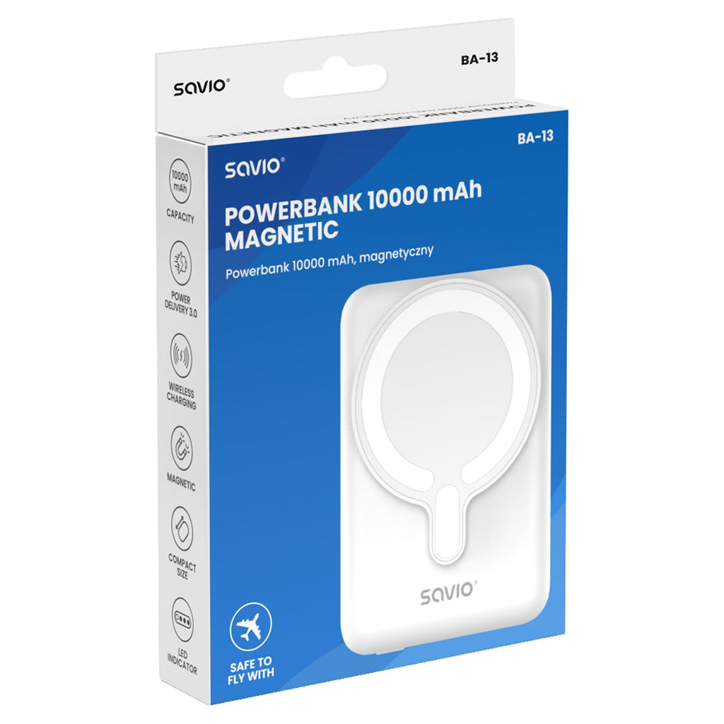 SAVIO Wireless Power Bank 10000mAh with LED Indicators - BA-13
