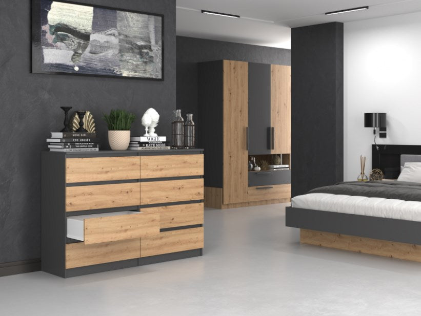 Malwa M8 Chest of Drawers 140 cm Anthracite/Artisan Oak