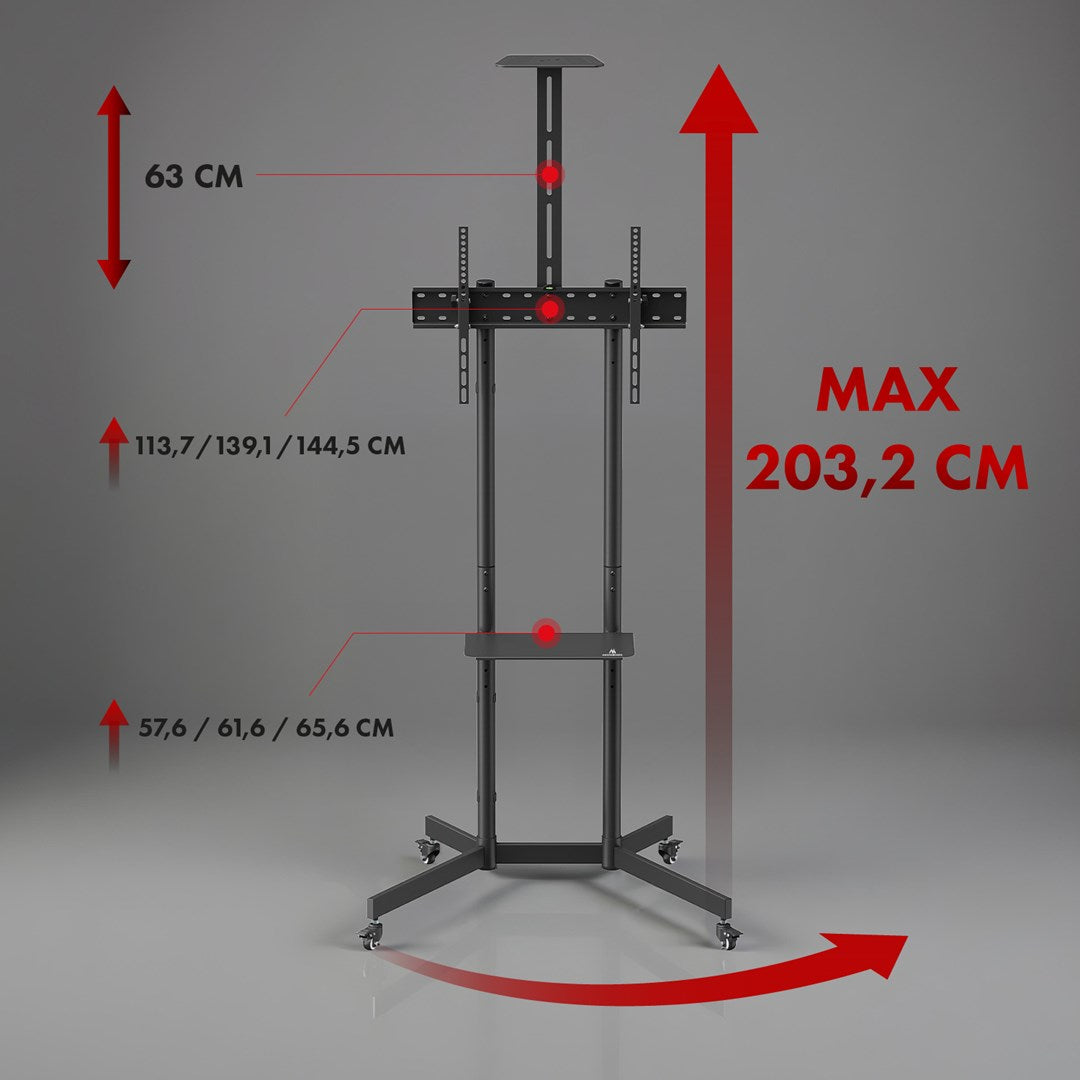 Maclean TV stand/ cart camera shelf on wheels 37-70 max load 45 kg/5 kg shelf max. VESA 600x400 MC-113 B 45kg/5kg