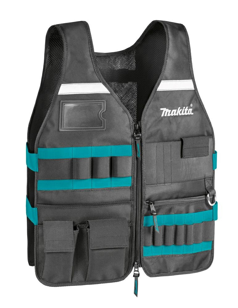 Makita Adjustable Pocket Work Vest with Multiple Pockets and Reflective Stripes - Universal Size