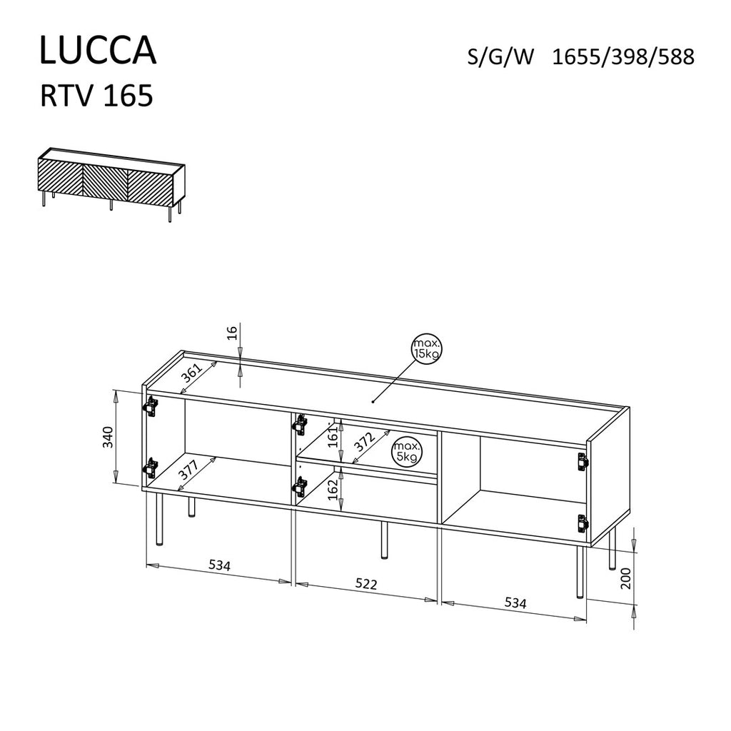 Cama LUCCA 3D TV Cabinet 165x40x59 Cashmere
