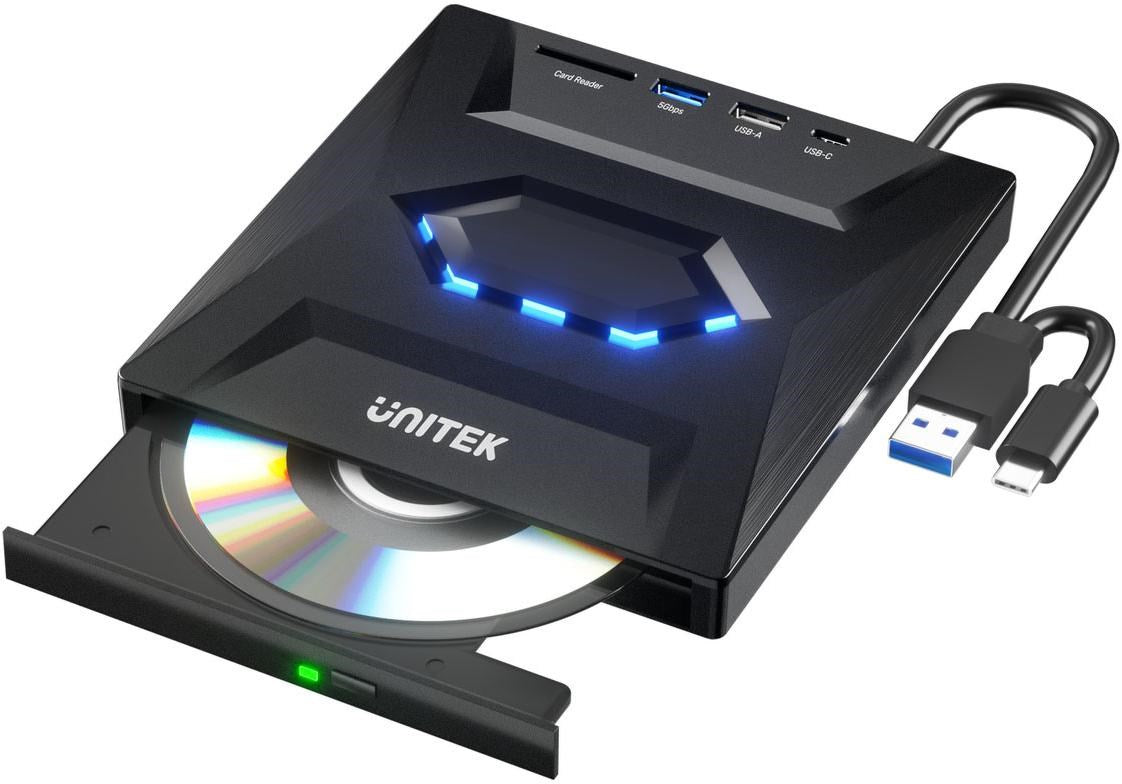 NAGRYWARKA ZEWNĘTRZNA CD/DVD T1037A01 Z HUBEM USB I CZYTNIKIEM KART SD UNITEK
