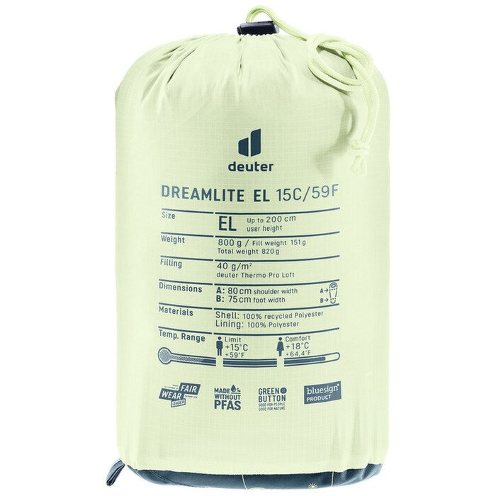 Deuter Sleeping Bag Dreamlite 15C/59F - 750 g - 2000 mm x 120 mm x 260 mm - Model 370322610141
