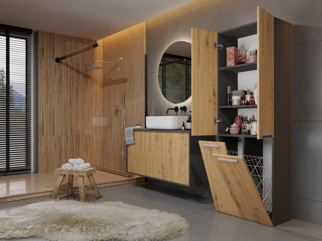 Topeshop Bathroom Storage Cabinet NEL 2K DD ANT/ART KP Graphite Oak