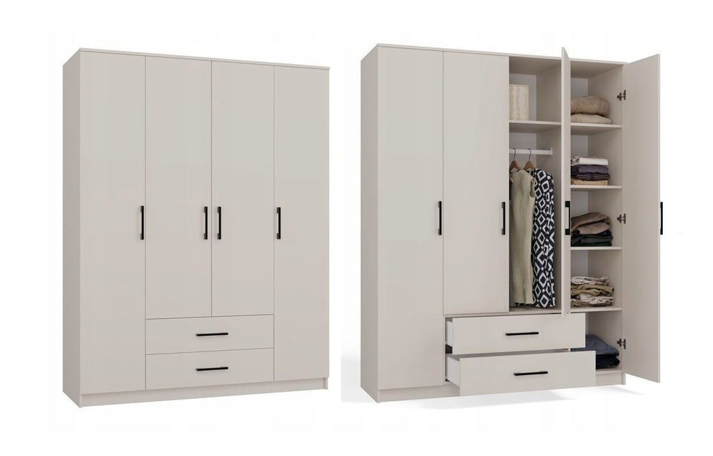 TOP E SHOP Wardrobe with 4 Doors and 2 Drawers, Cashmere, M-MP-SZ-RON-160X205-KASZ