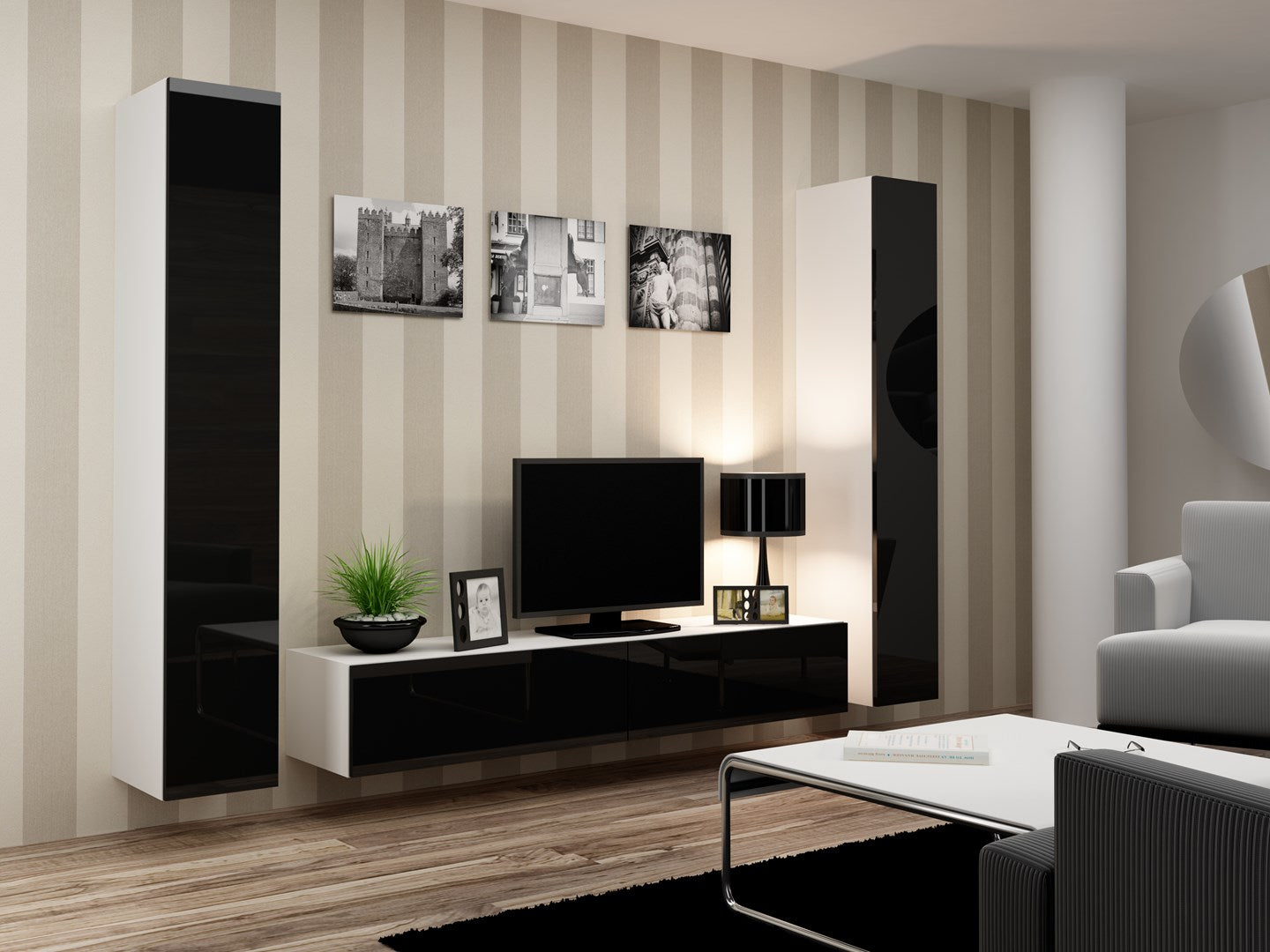 Cama Full Cabinet VIGO '180' 180/40/30 White/Black Gloss