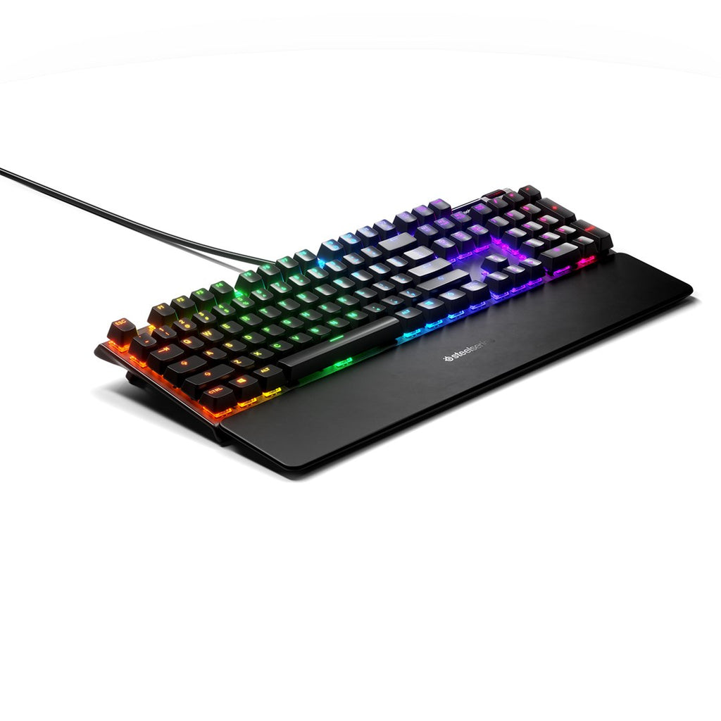 SteelSeries Apex 5 Gaming Keyboard  US Layout  Wired  Black SteelSeries Apex 5 Gaming keyboard Hybrid blue mechanical gaming switches guaranteed for 20 million keypresses  OLED Smart Display displays profiles  game info  Discord messages  a