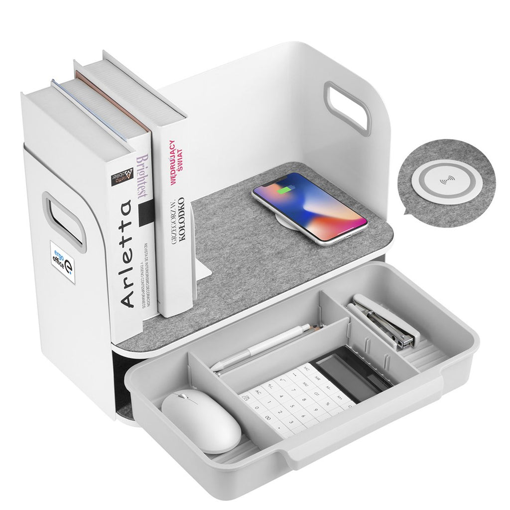 Maclean Desk Organizer with Drawer and Wireless Charger White Max. 10 kg ER-441