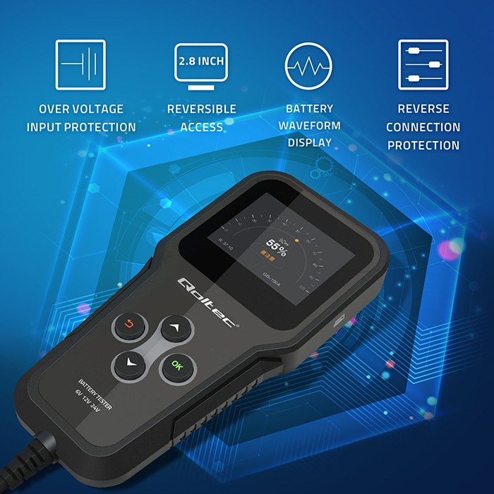 Qoltec Digital 3-in-1 Battery Tester LCD 6V 12V 24V 10Ah-200Ah