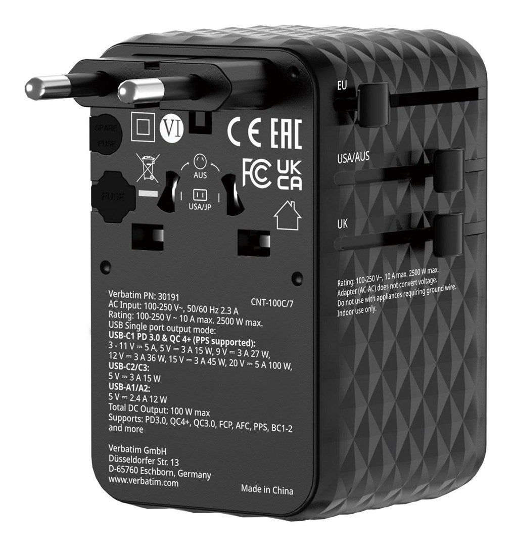 Verbatim Universal Travel Adapter W129238068 100W