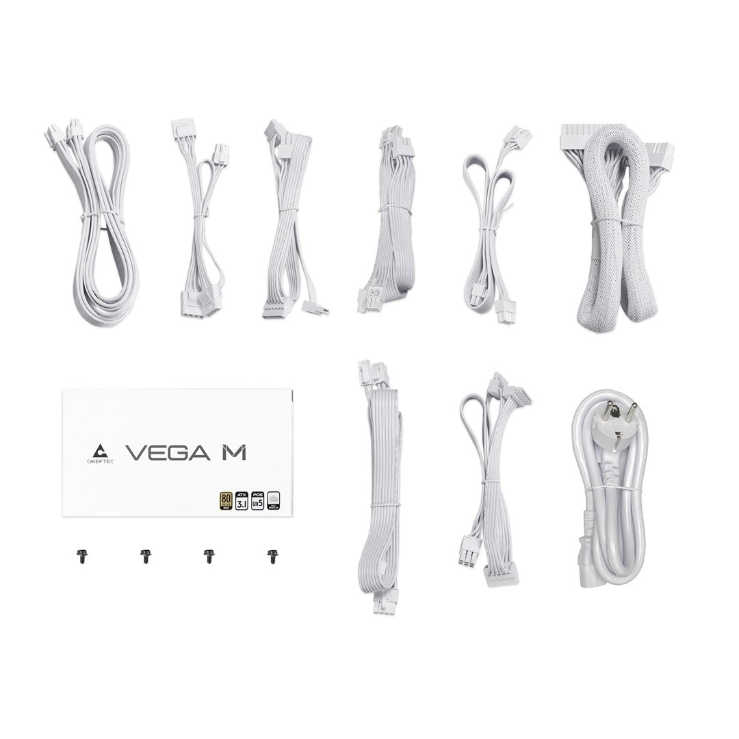 Chieftec Vega M White 1x 12 Pin High Power GPU 4x PCIe Cable Management 850 - 80 PLUS Gold PPG-850-CW