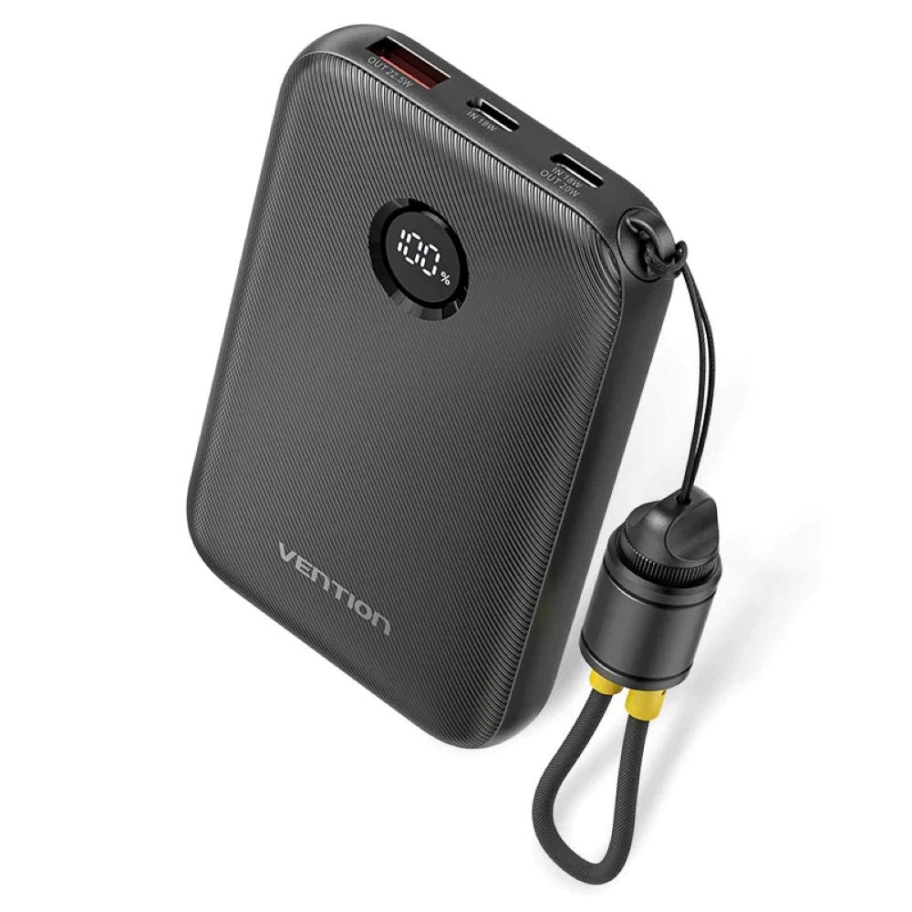 Vention 10000mAh Power Bank - 2 x USB-C 1 x USB-A 22.5W Display Black