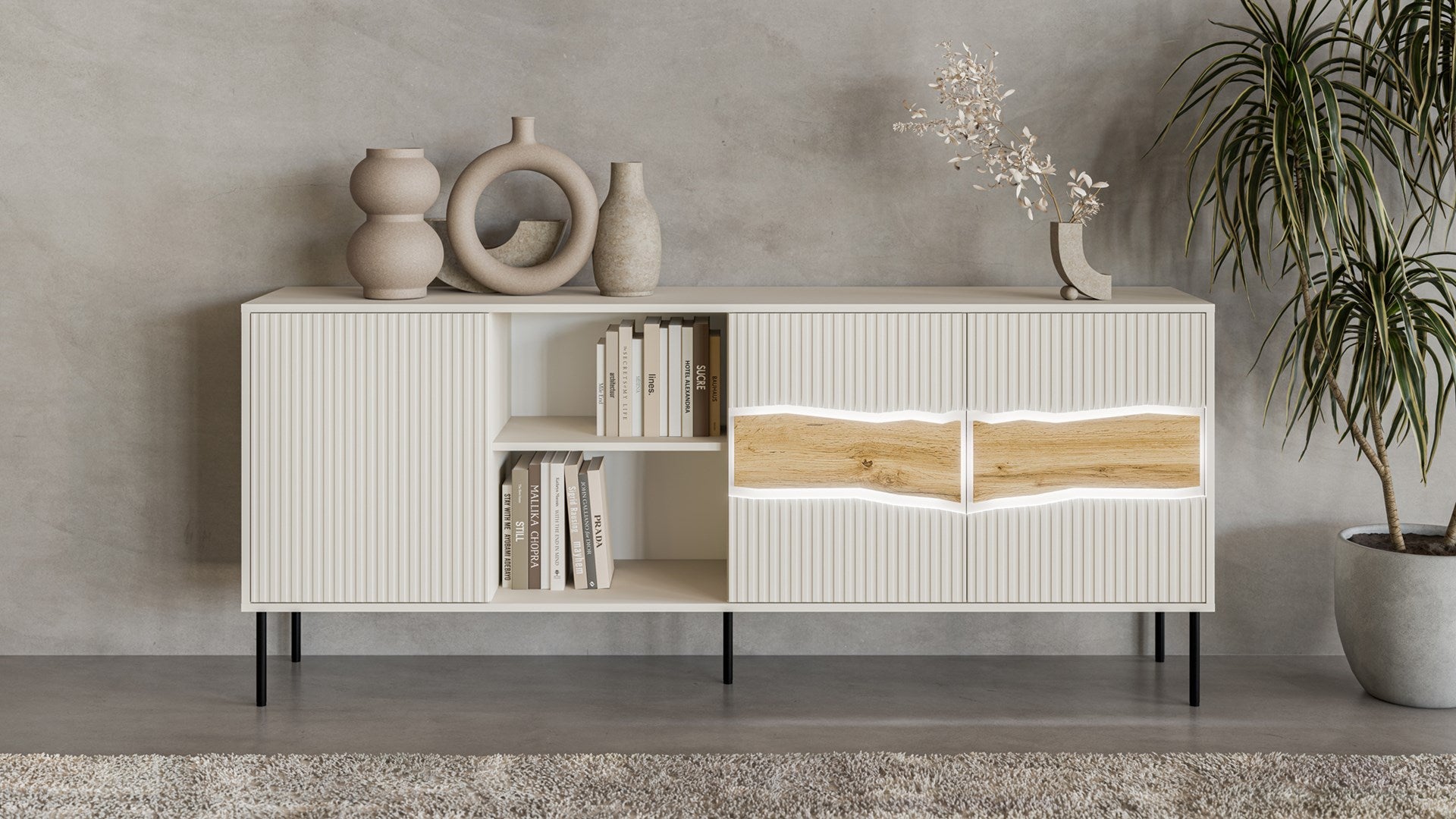 Cama INSERTO 3D1W Chest of Drawers 190x40x80 Cashmere + LED