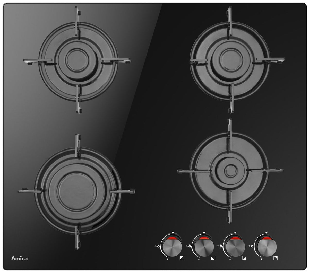 AMICA Built-in Gas Hob 4 Cooking Zones Black Glass Model PGCD6100BoB