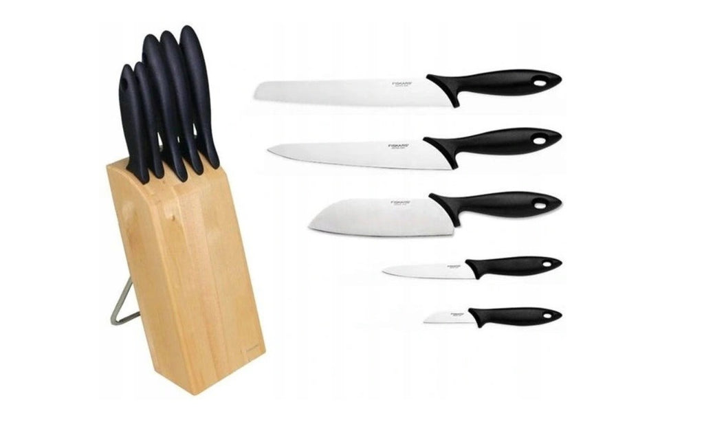 Fiskars 1023782 Essential 5-Piece Knife Set with Bread Knife and Stainless Steel Blades