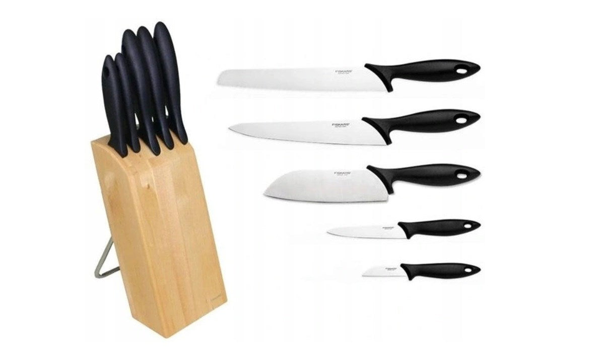 Fiskars 1023782 Essential 5-Piece Knife Set with Bread Knife and Stainless Steel Blades