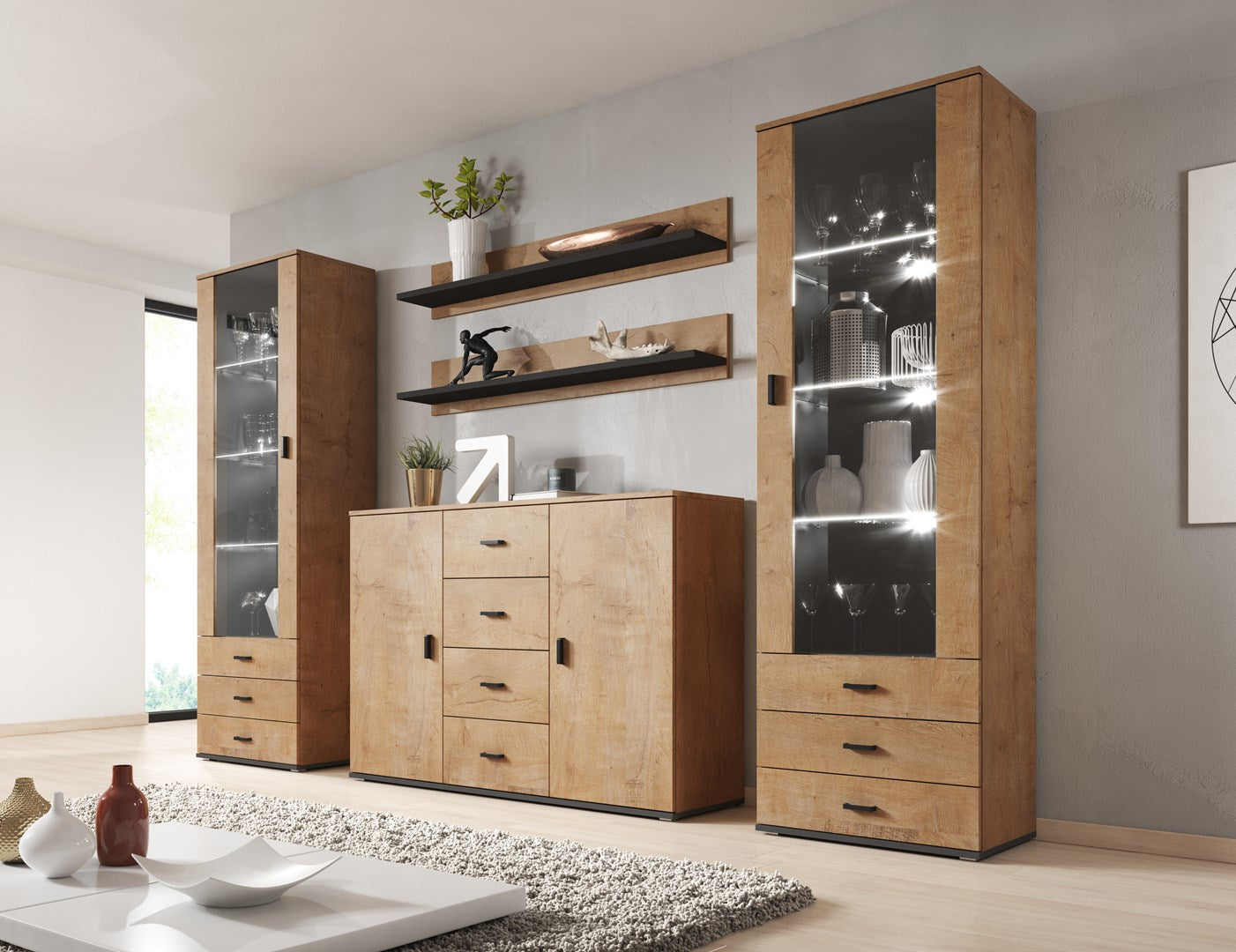 Cama set of two shelves 125cm SOHO lefkas oak/black