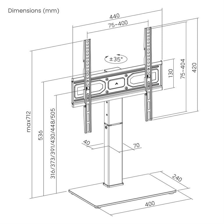 GEMBIRD Tabletop TV Stand, Swivel, for 32" - 65" TVs, Max. 40 kg, TVS-D65S-01