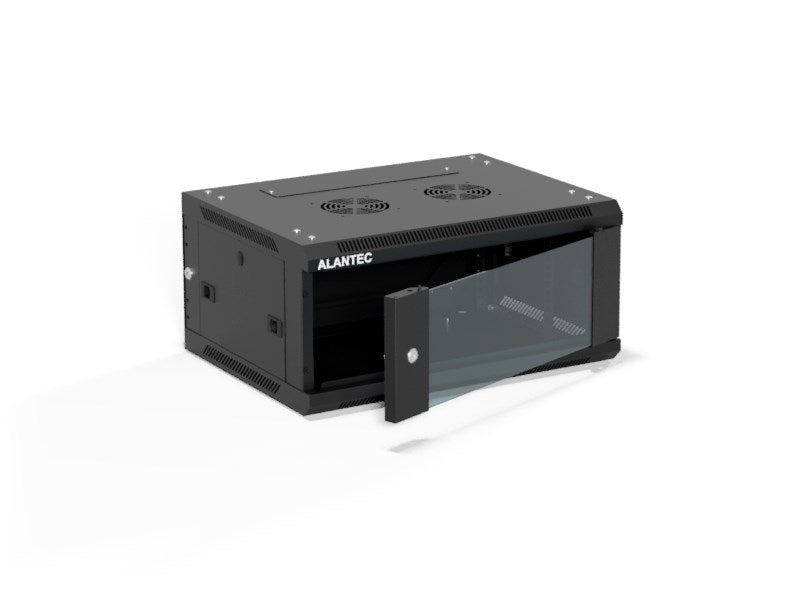 ALANTEC 19" 4U Wall Cabinet 600x450, Glass Door, Black, Model SW-4U-600-450-01-CF