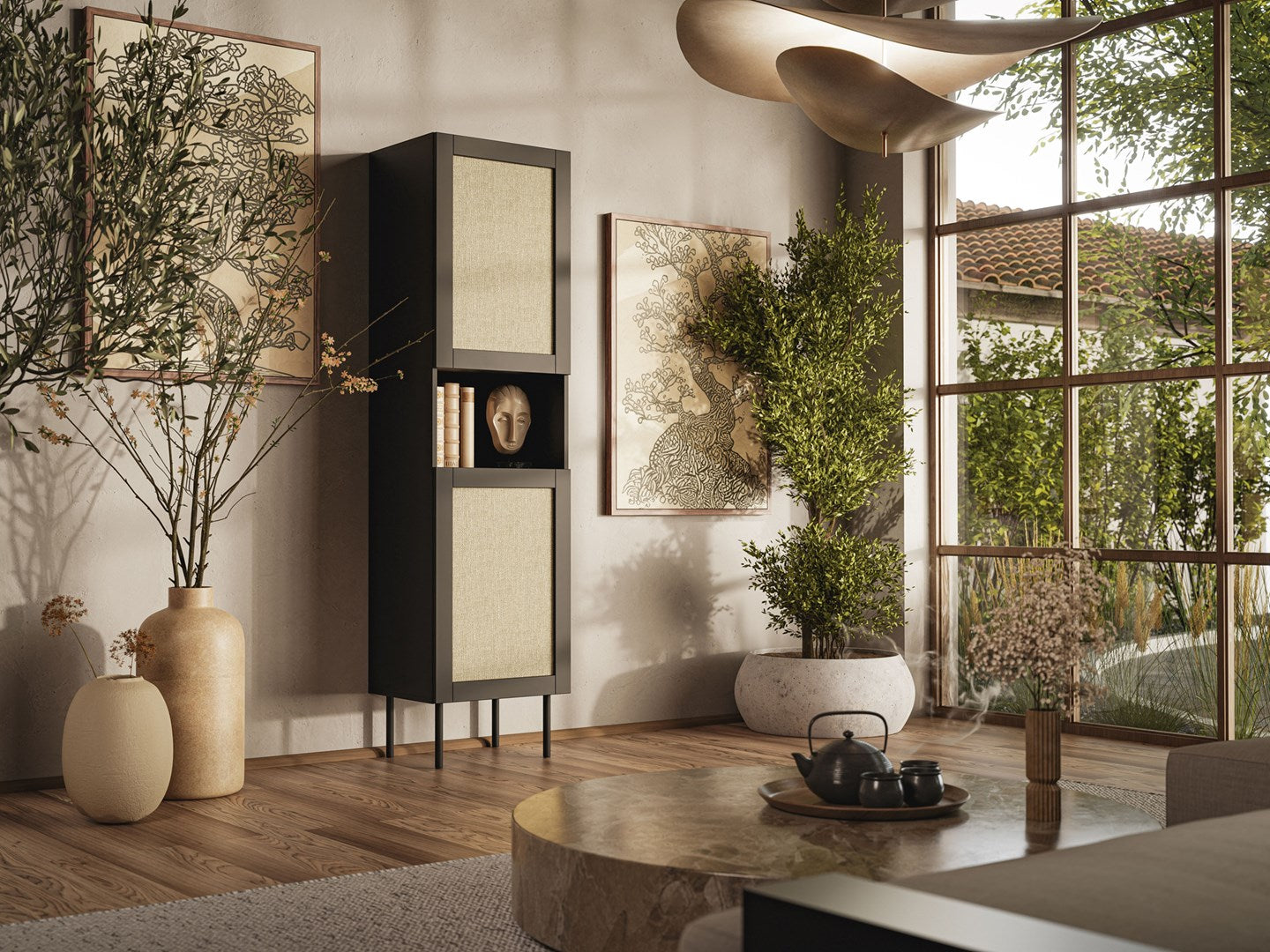 JUTA Display Cabinet 50x39.5x190 Black + Calabria Linol