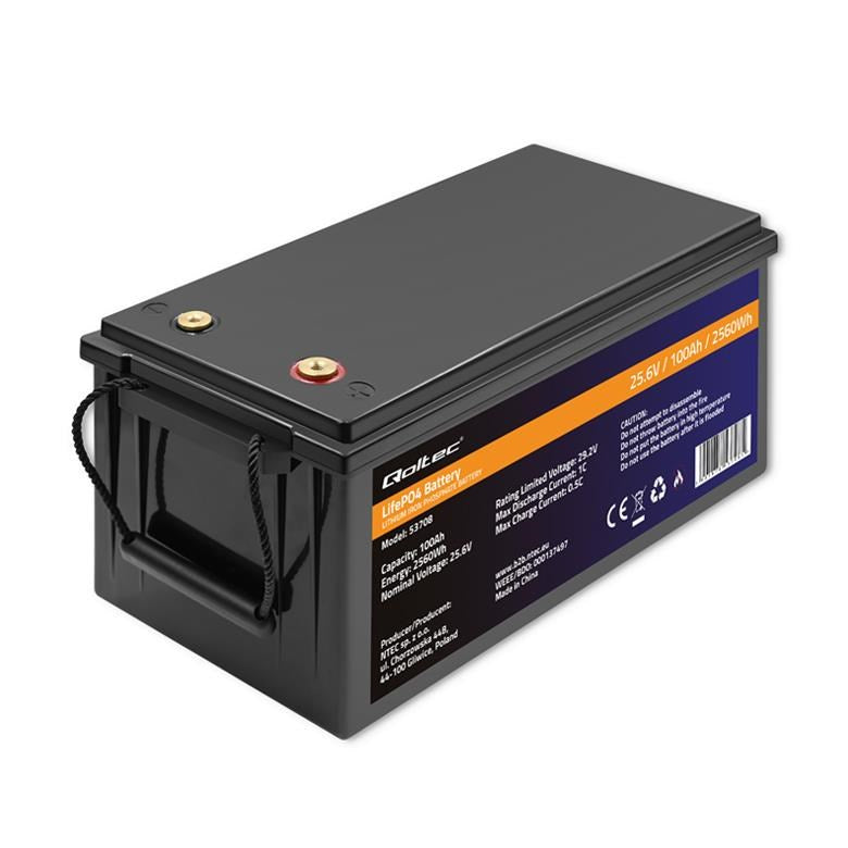 Qoltec Battery LiFePO4 25.6V 100Ah 2560Wh | Model: 53708