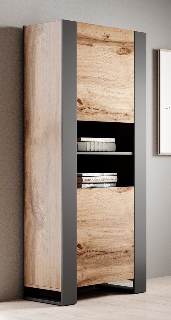 WOOD Bookcase 65x40x170 5 Oak Wotan + Anthracite