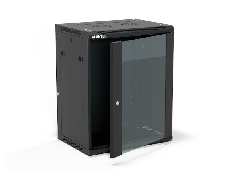 ALANTEC Hanging Cabinet 19" 15U 600x450, Glass Door, Black, SW-15U-600-450-01-CA