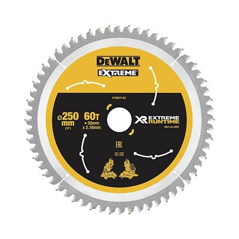 DeWALT Extreme Runtime FlexVolt Mitre Saw Blade 250x30mm 60 Teeth - DEWALT DT99573-QZ