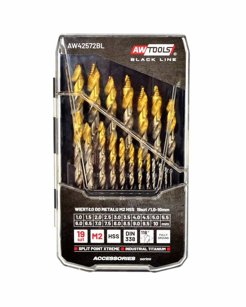 AWTOOLS METAL DRILL M2 HSS-TiN SET 19 pcs 1.5-10 mm BLACK LINE