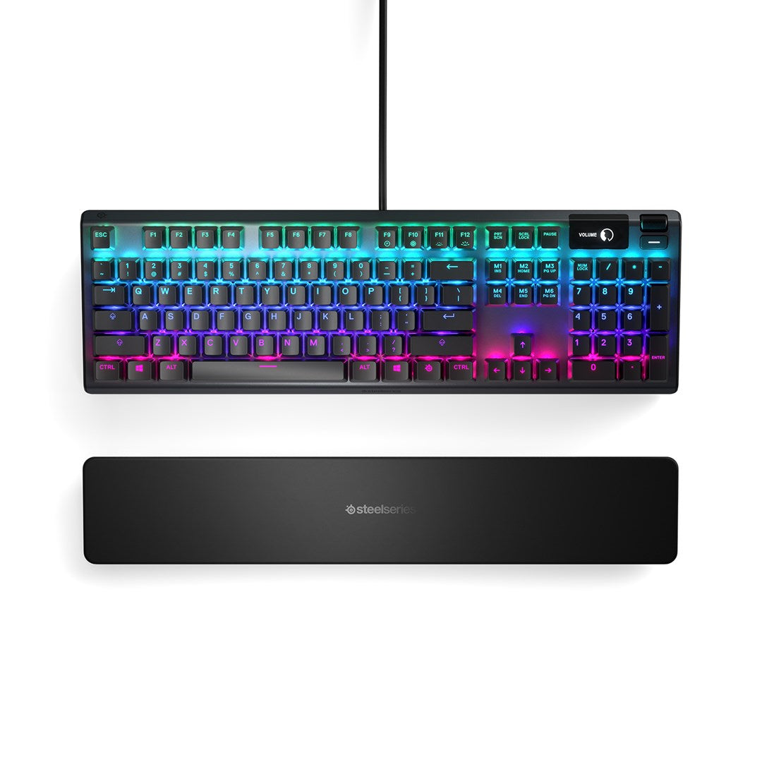 SteelSeries Apex 5 Gaming Keyboard  US Layout  Wired  Black SteelSeries Apex 5 Gaming keyboard Hybrid blue mechanical gaming switches guaranteed for 20 million keypresses  OLED Smart Display displays profiles  game info  Discord messages  a