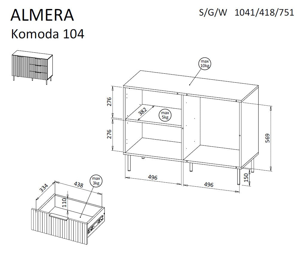 Cama Chest of drawers 2 ALMERA 104x42x75 walnut/cashmere