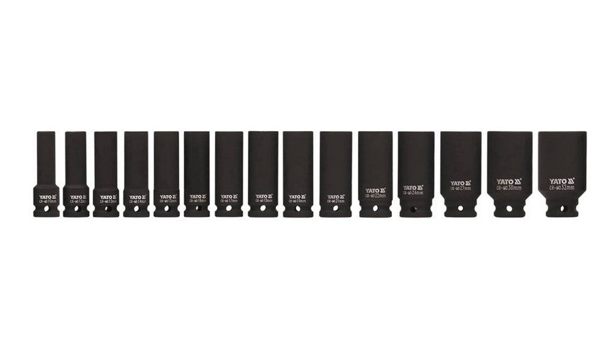 YATO Impact Socket Set 15 Pieces 1/2" 10-32 mm Chrome Molybdenum 4525 g Model YT-1055