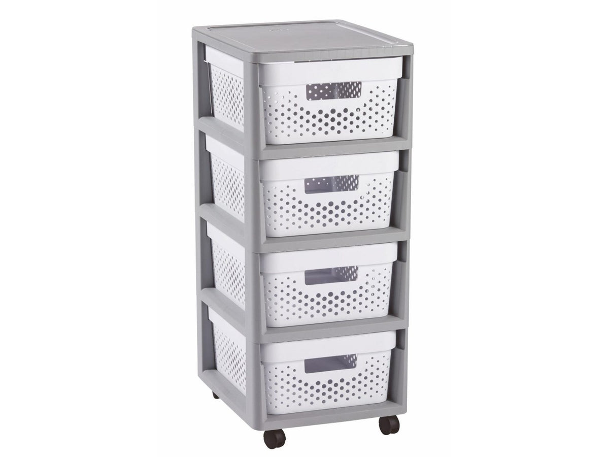 CURVER Infinity Rolling Cart - 4 Drawers of 10 L - White | Model 231556