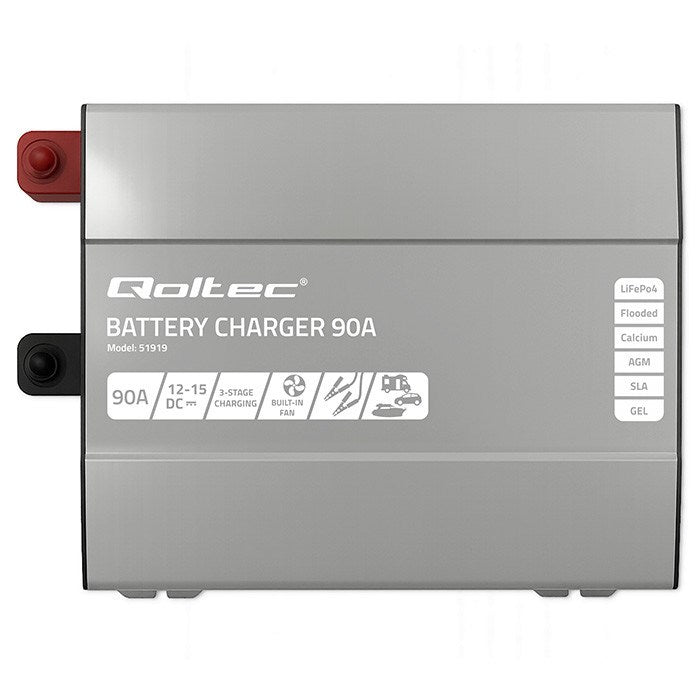 Qoltec Smart Professional Monolith Battery Charger 90A 12V for LiFePO4 AGM GEL SLA Batteries