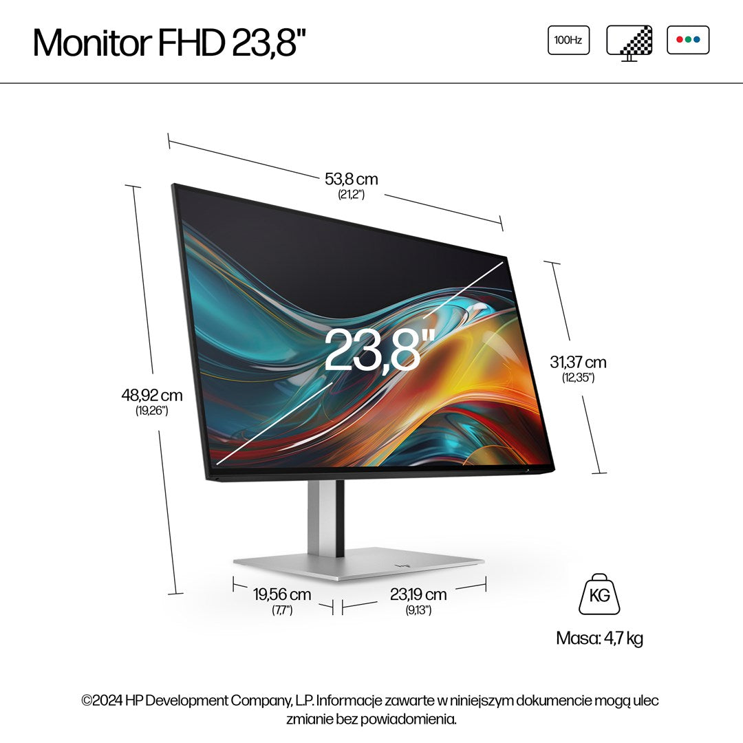 HP Series 7 Pro 23.8-inch FHD Monitor - 1920 x 1080 pixels - Black/Silver (8X530AA#ABB) 724pf