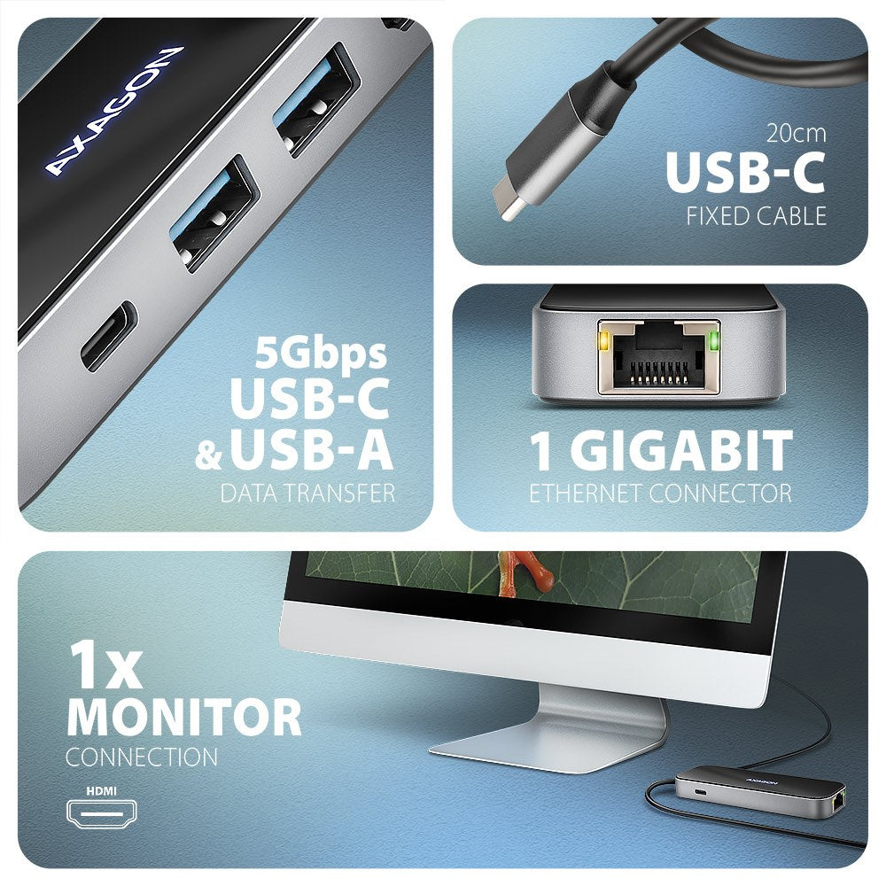AXAGON HMC-6GLN USB Hub 2x USB-A 1x USB-C 1x HDMI