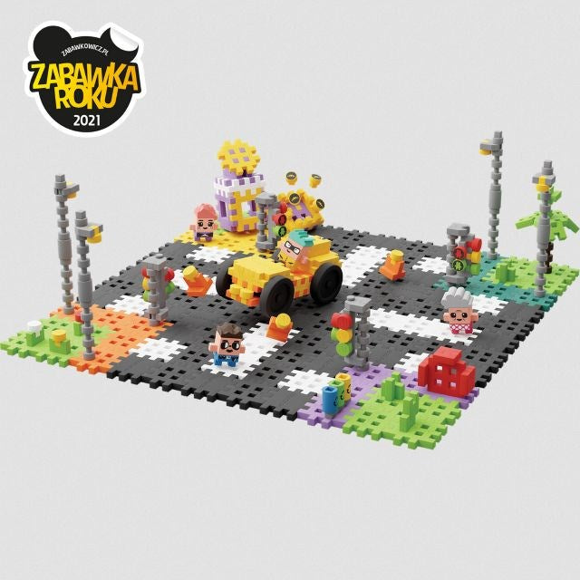 Marioinex Mini Waffle Building Blocks – City: Street Set, 280 Pieces, 4 Toy Figures, Model 904183