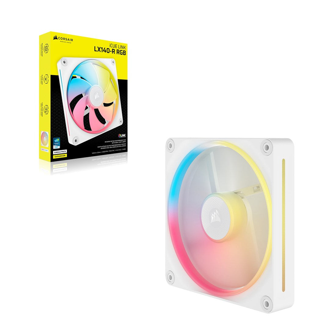 CORSAIR iCUE Link LX140-R RGB - Case Fan - Reverse Fan Blades - 140 mm - White (CO-9051055-WW)