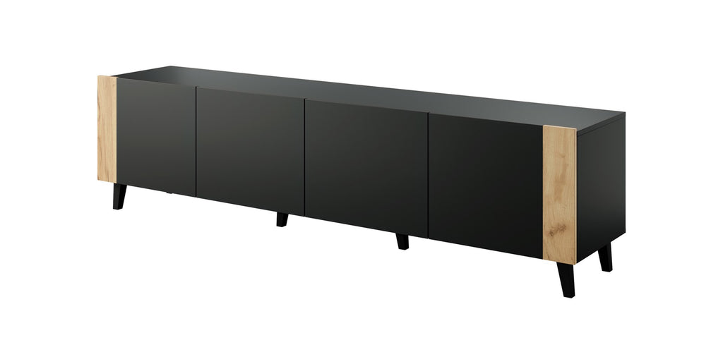 TV Cabinet FARO 200x42x52 Black Matt + Oak Craft