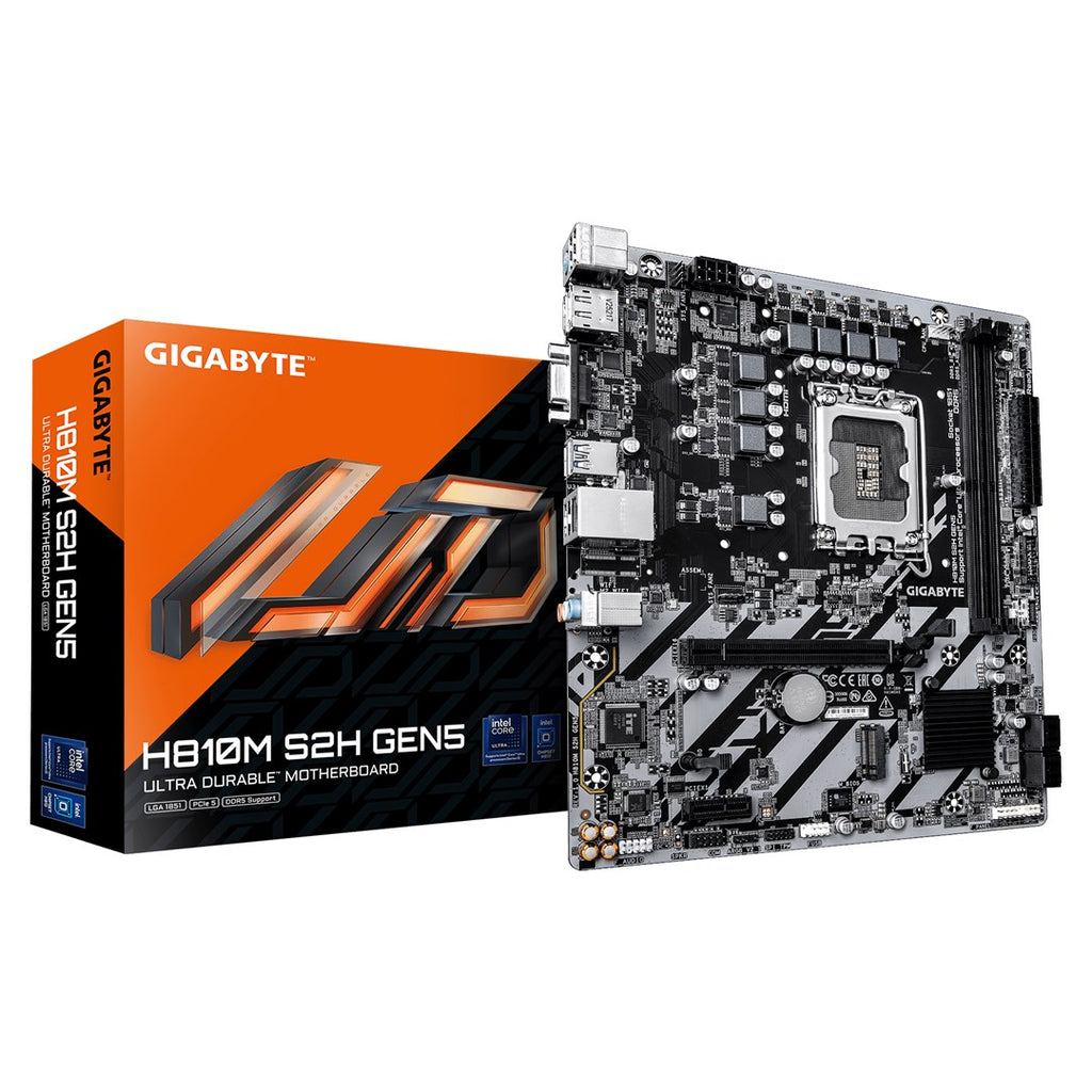 GIGABYTE H810M S2H GEN5 Motherboard - Intel Core Ultra (Series 2) CPUs  4+1+2 Phases VRM  up to 6400MHz DDR5  1xPCIe 4.0 M.2  1GbE LAN  USB 3.2 Gen 1