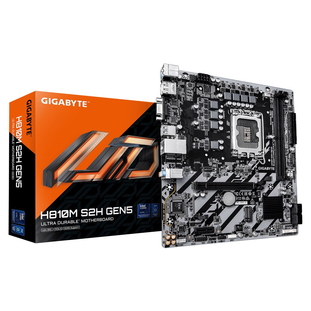 GIGABYTE H810M S2H GEN5 Motherboard - Intel Core Ultra (Series 2) CPUs  4+1+2 Phases VRM  up to 6400MHz DDR5  1xPCIe 4.0 M.2  1GbE LAN  USB 3.2 Gen 1